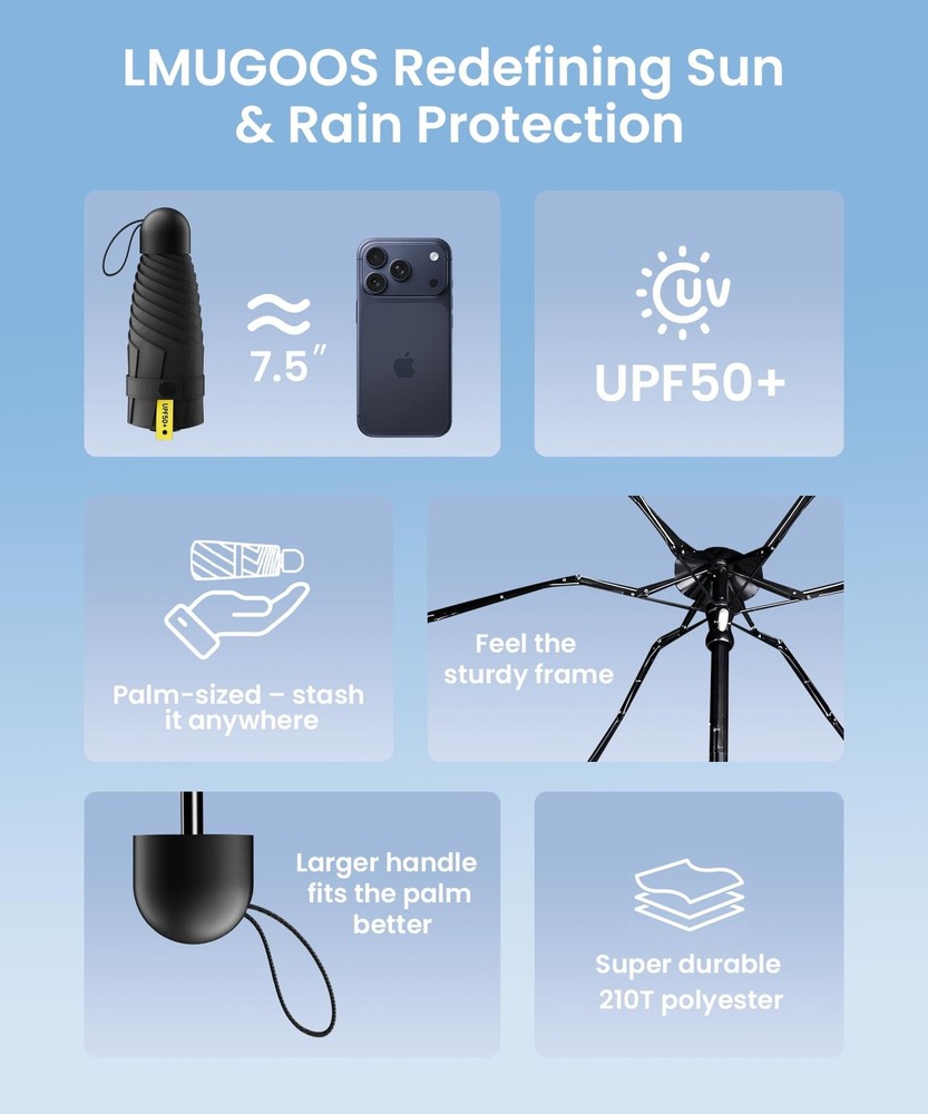 3 Pack Travel Mini Umbrella Small Compact, Portable with Mini, Black
