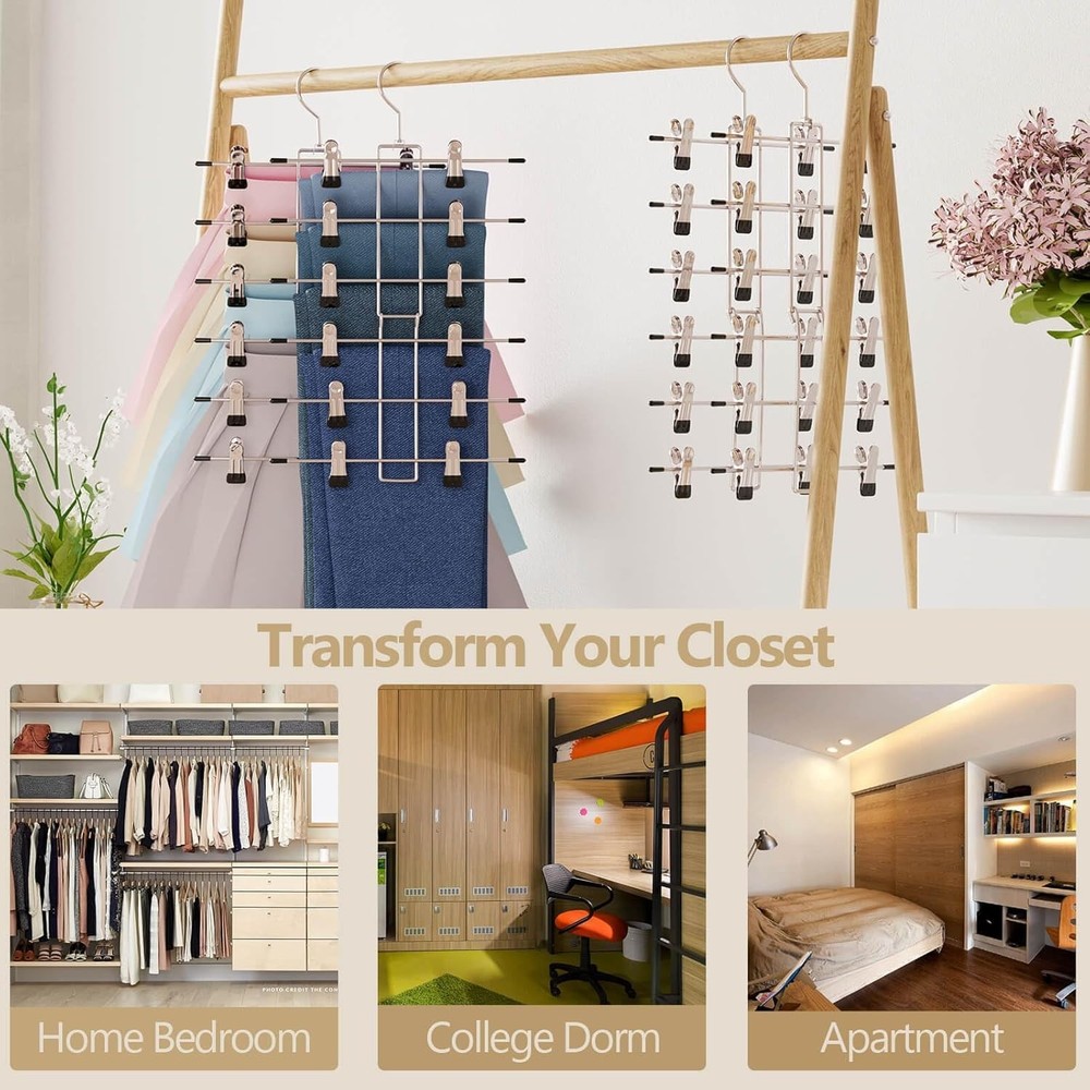 Pants Hangers with Clips,Space Saving Hanging Closet 2 pack, Silver