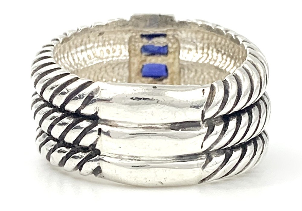 Mens Large Triple Stack Cable Sterling Silver Sapphire Ring Sz 12.5