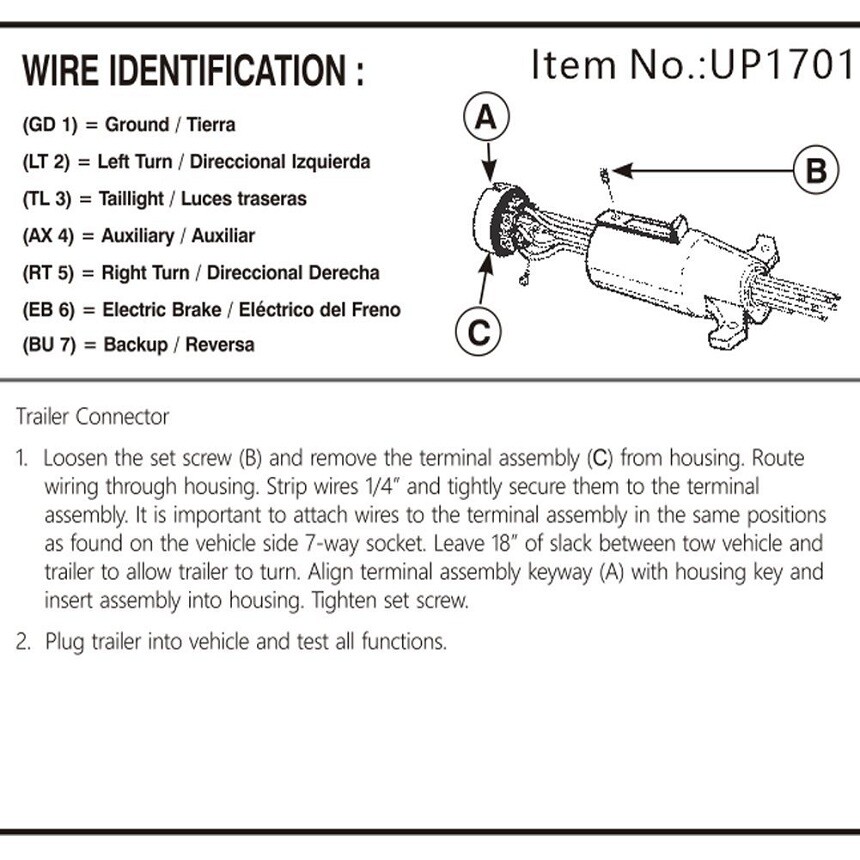 7 Way Round RV Style Trailer Light Plug Connector Replacement Blade Pin Adapter