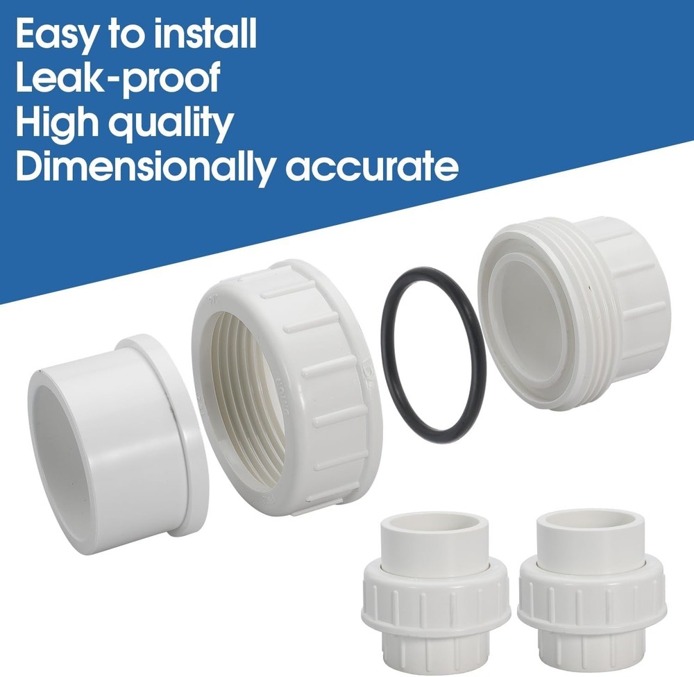 2" PVC Union Coupling for Pools, Irrigation, White 4 Pack