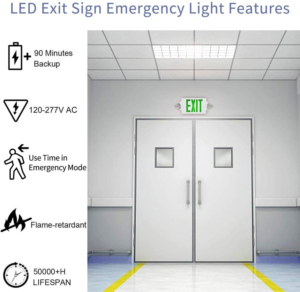 Green LED Exit Sign Emergency Light Adjustable Lamps Exit Combo UL listed 6 Pack