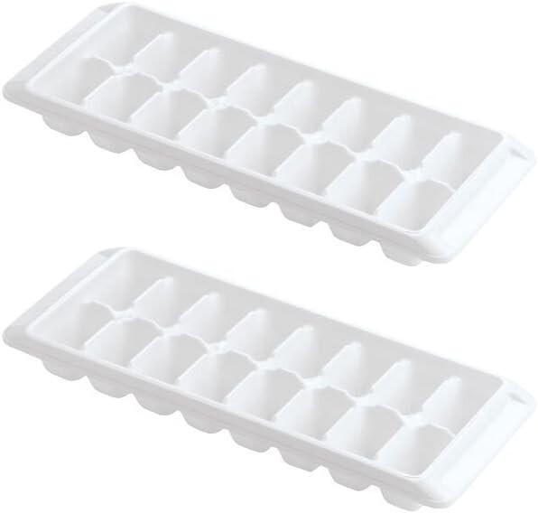 Ice Tray Easy Release White Ice Cube Trays 16 Cube Pack Of 2 Rectangular New
