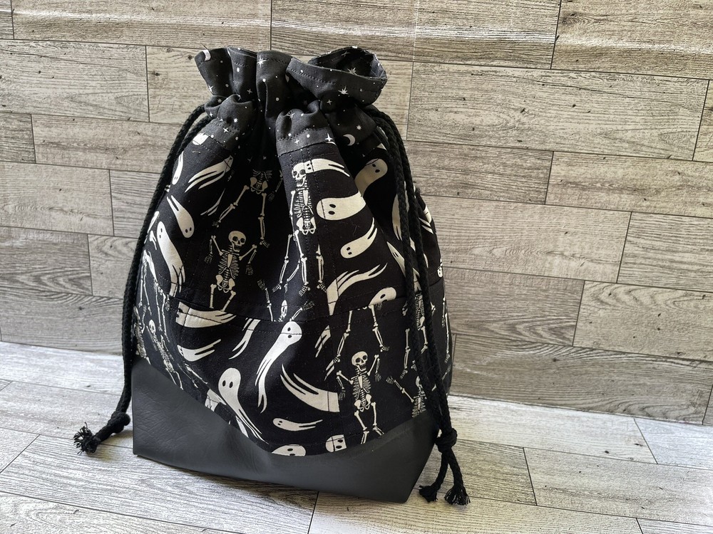 Project Bag For Knitting Crochet handmade Drawstring fall Halloween Ghost
