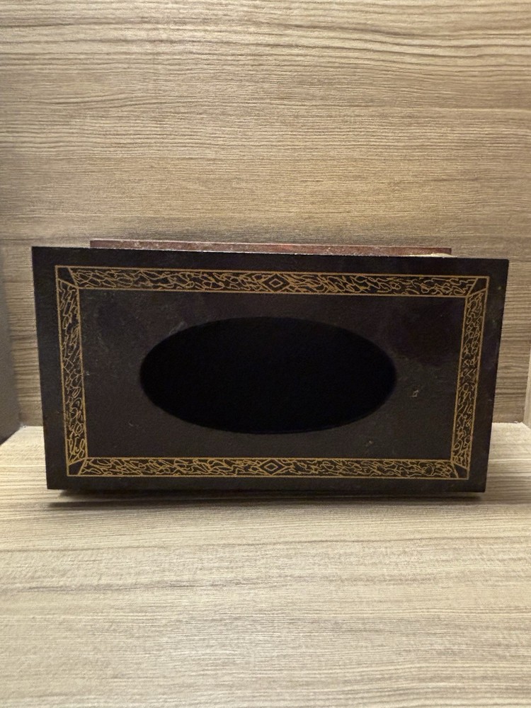 Classical Wooden Book Tissue Box Cover Rectangular (black-top) Hinged