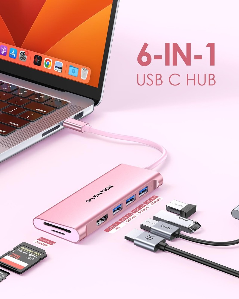 LENTION USB C Hub with 4K HDMI, 3 USB 3.0, SD/Micro SD 3.0 Card Reader, Compa...
