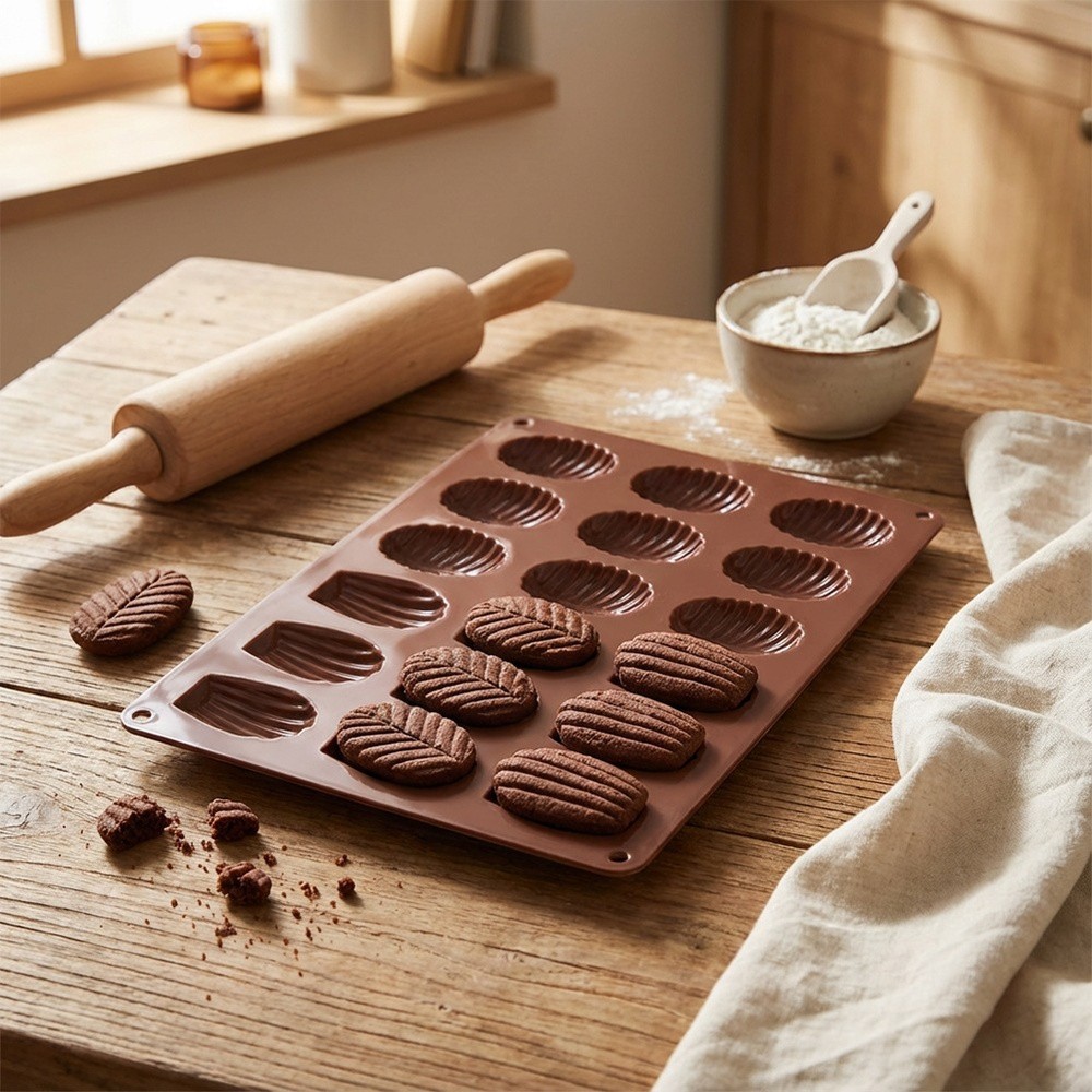 Chocolate mold, cookie mold, silicone baking mold, shell and leaf shape,...