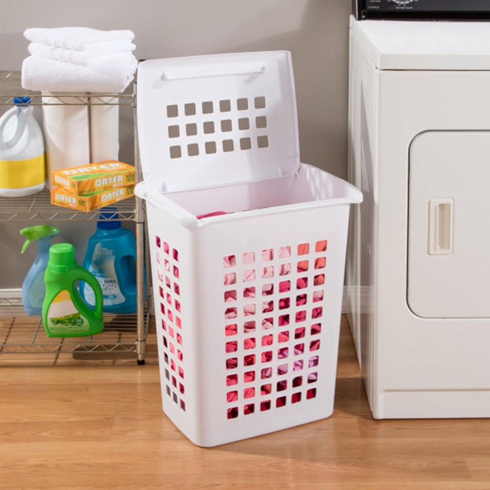 Rectangular LiftTop Laundry Hamper W/ Lid Handles to Easily Carry Clothes