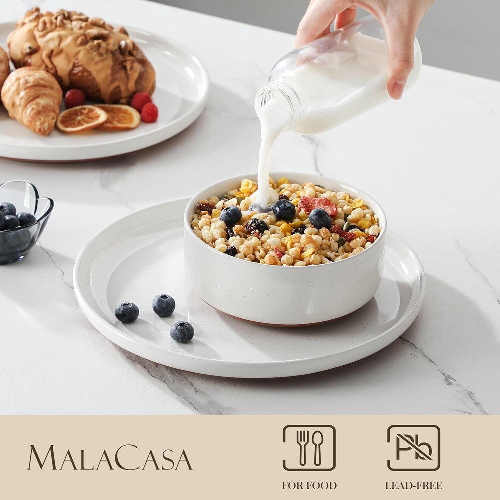 TARA 12-Pc Modern Stoneware Dinnerware Set for 4 - Microwave & Dishwasher Safe
