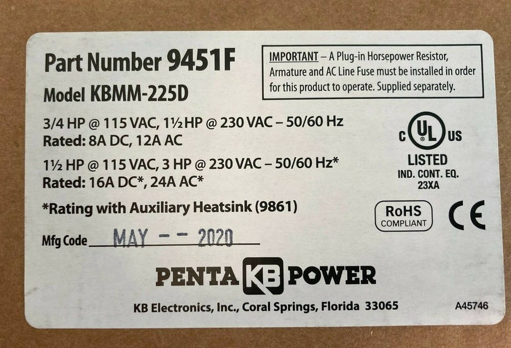 KBMM-225D (9451F) MOTOR COTROL, CHASSIS MOUNT