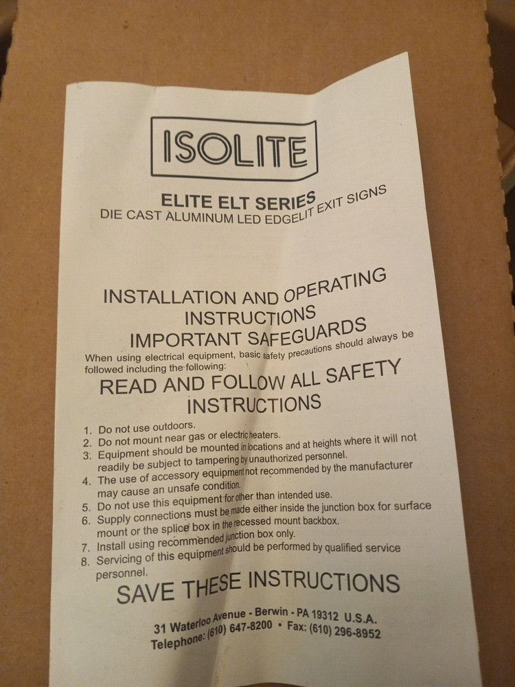 Isolite - Edge Lit LED Exit Sign ELT - New in box