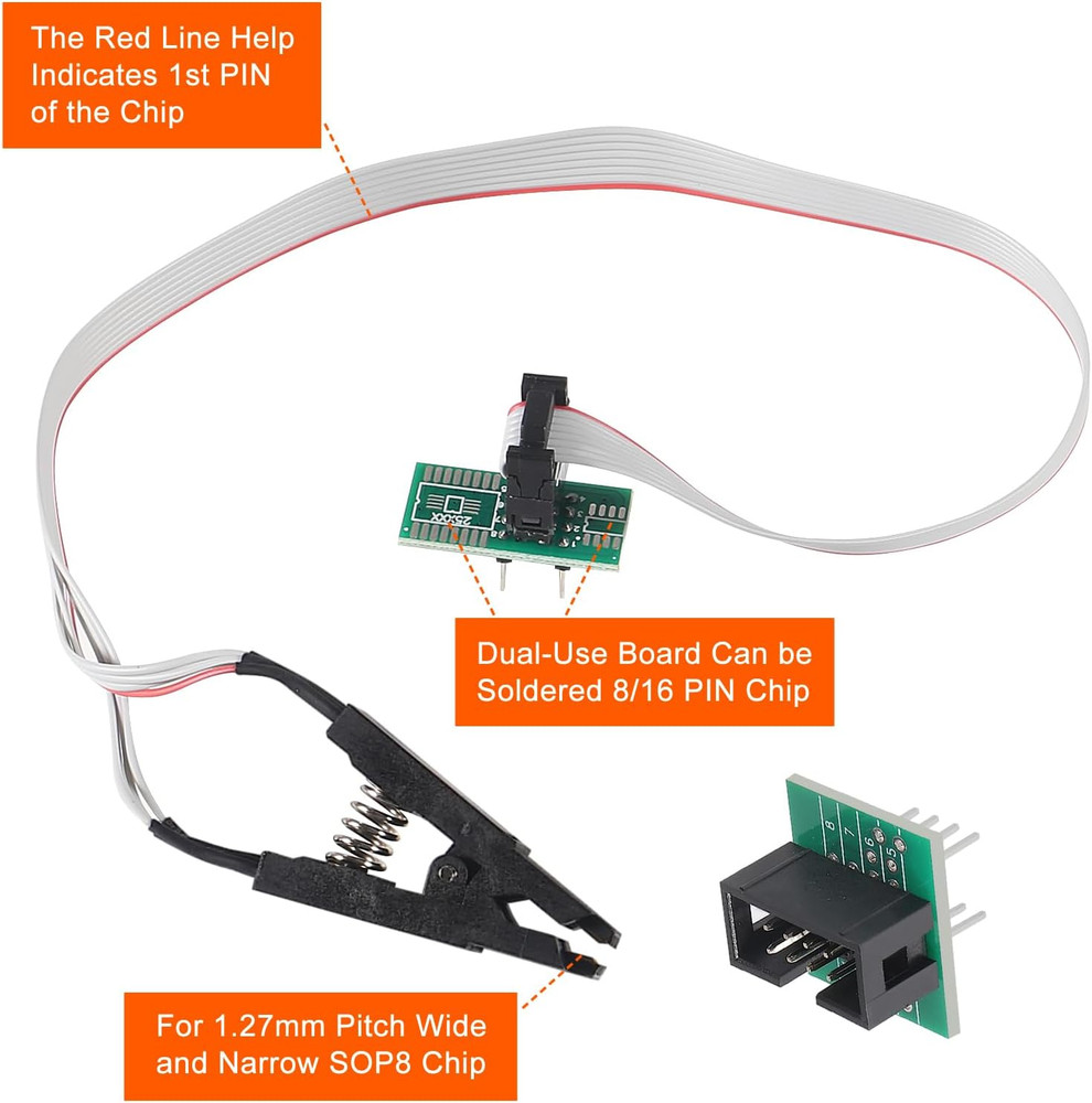 SOIC8 SOP8 Flash Chip IC Test Clips Socket Adpter Programmer BIOS + CH341A 24 25