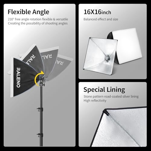 Softbox Photography Lighting Kit, 16'' x 16'' Softbox Lighting for Black