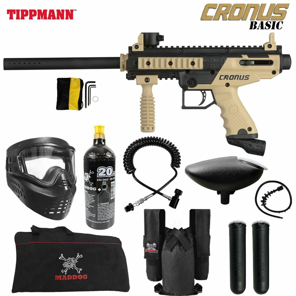 Maddog Tippmann Cronus Basic Private CO2 Paintball Gun Starter Package Black Tan