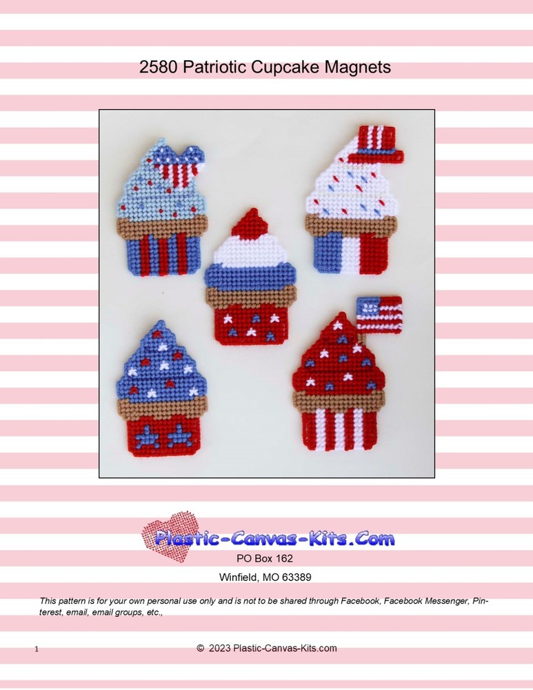 Patriotic Cupcake Magnets-Plastic Canvas Pattern or Kit