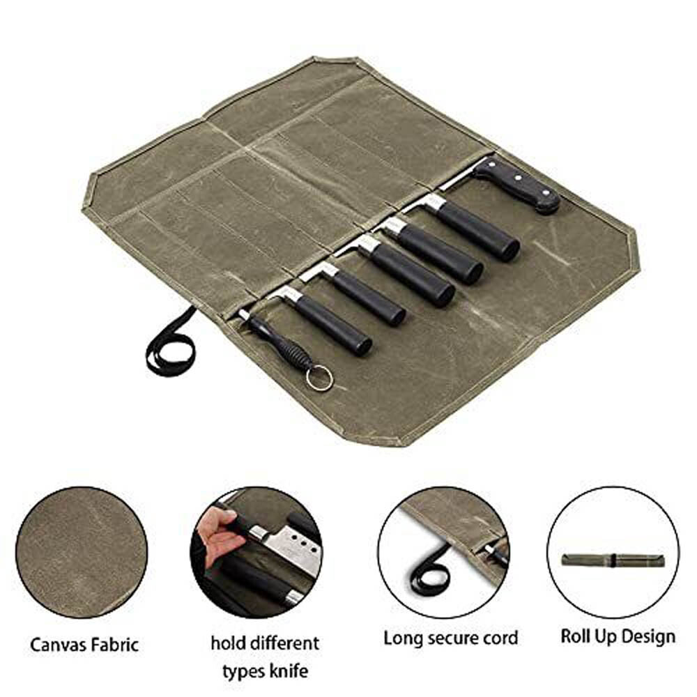 Waterproof Chef Knife Bag Roll Foldable Kitchen Canvas Culinary Storage Tools US