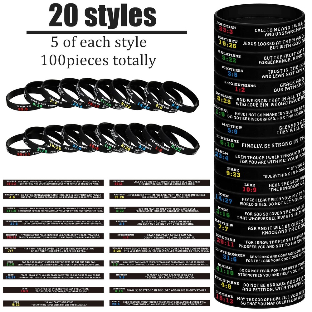 Sinmoe 100 Pcs Bible Verse Bracelets Christian Scripture Medium, multicolored