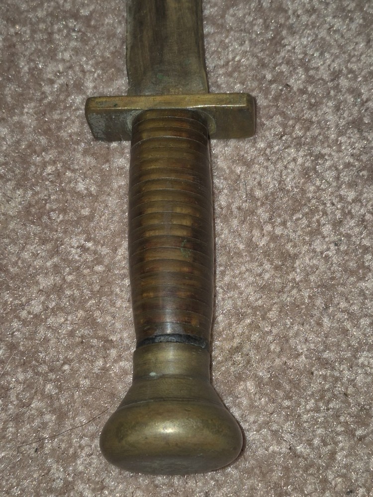 WW2?? Ka-bar Style Knife Solid Brass With Clear Layered Handle Very Solid Heavy