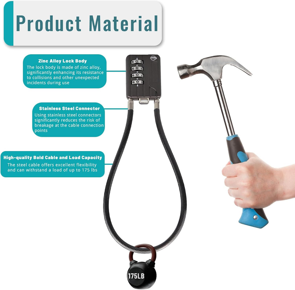 4-Digit Combination Cable Lock 50cm - Re-Settable Security Lock 2-Pack