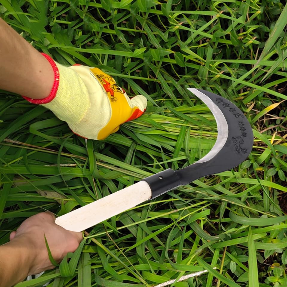 Long-Handled Grass Sickle Hand Tool with Comfortable Grip for Weeding and