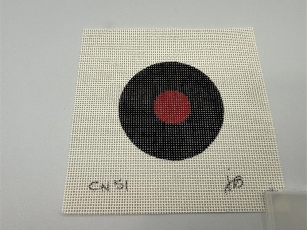 Hand Painted Needlework Canvas - LP Record Ornament 14 Ct Mesh