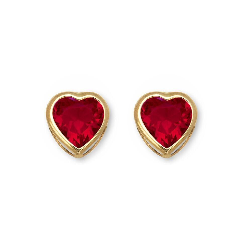 14K Solid Yellow/White Gold Heart Stud Earrings Birthstone