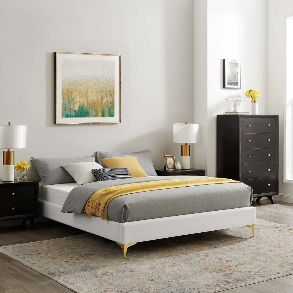 Modway Sutton Performance Velvet Queen Bed Frame in White