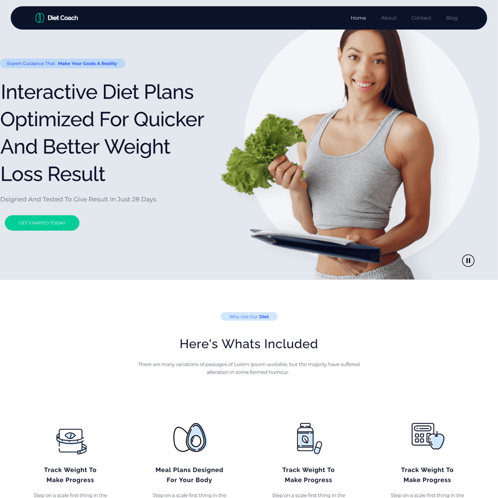 Diet Coach Website Design with Free VPS Web Hosting and Installation