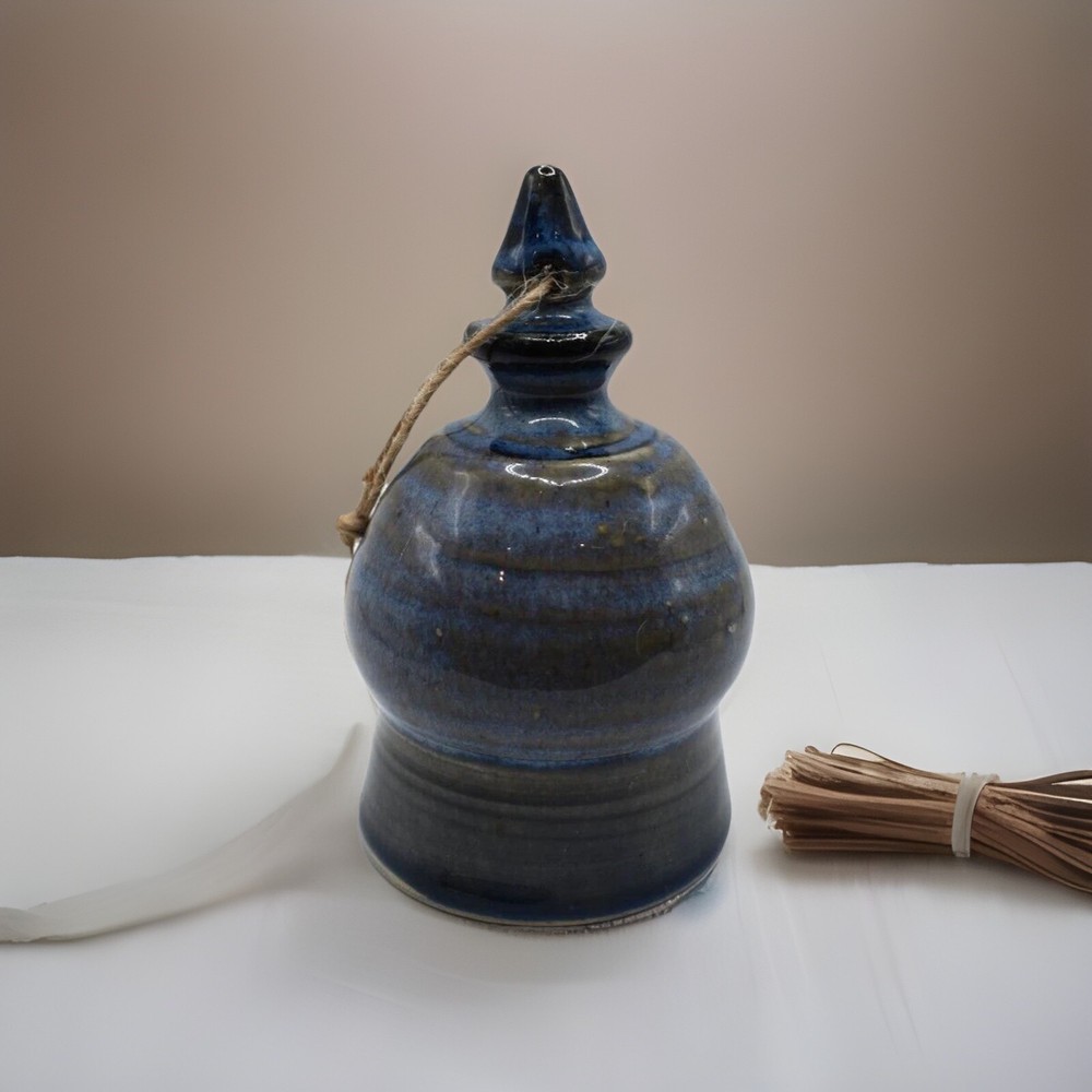 Studio Art Pottery Blue Glazed Bell with hanger