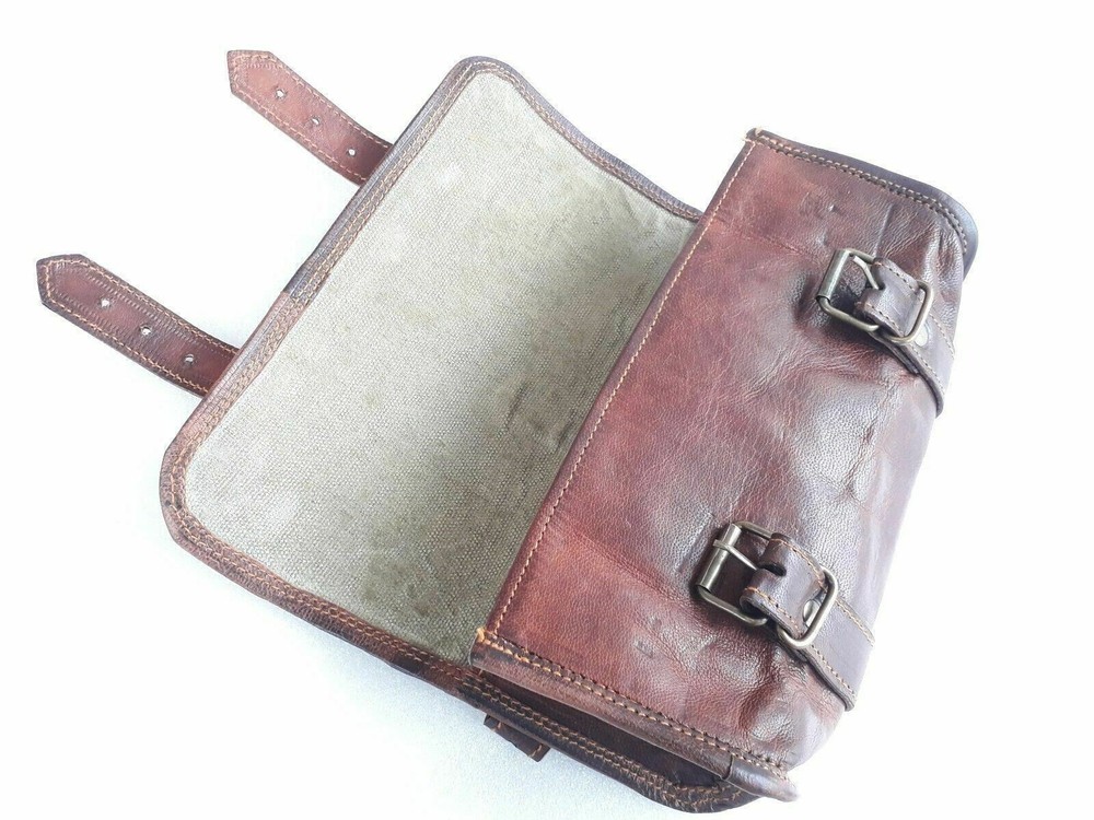 Motorcycle Brown Leather Front Fork Tool Bag Saddle Bag Storage Pouch Luggage Bg