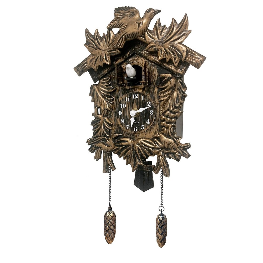 NEW WALPLUS Vintage Cuckoo Clock Brown Chiming Bird Flapping Adjustable Volume