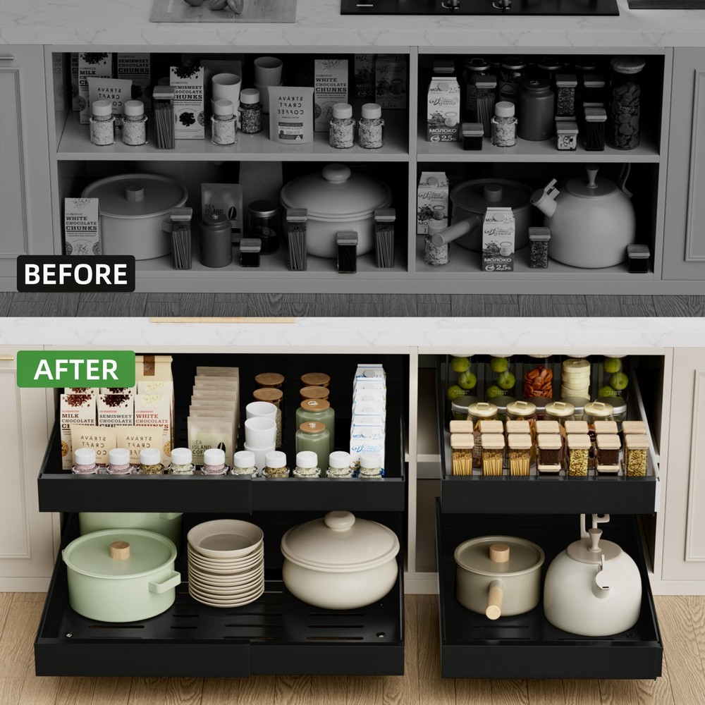 4 Pack Expandable Pull Out Cabinet Organizer, 21'' Deep Pull Out Drawers for ...