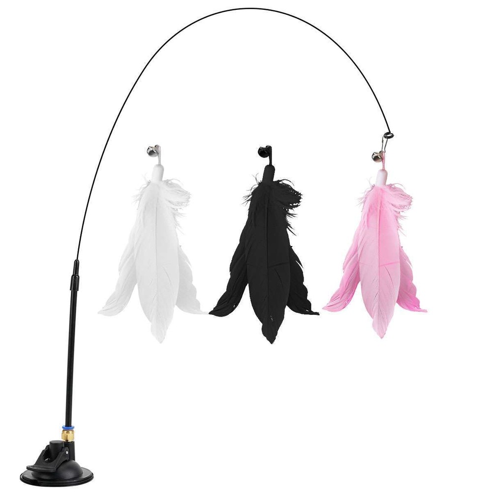 Teaser Wand Toy with Suction Cup Base Feather Bells Cat Teaser Interactive Pet
