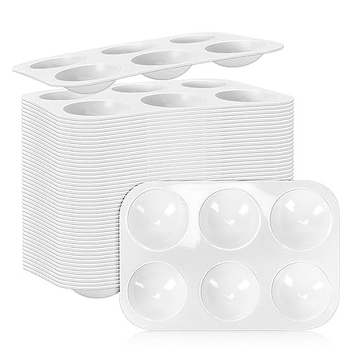50 PCS White Plastic Watercolor Palette, 6 Well Rectangular Paint rectangle50