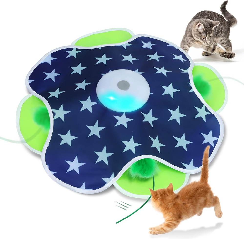 Interactive Cat Toys Moving Feather Concealed in Mat Rechargeable Exercise Bored