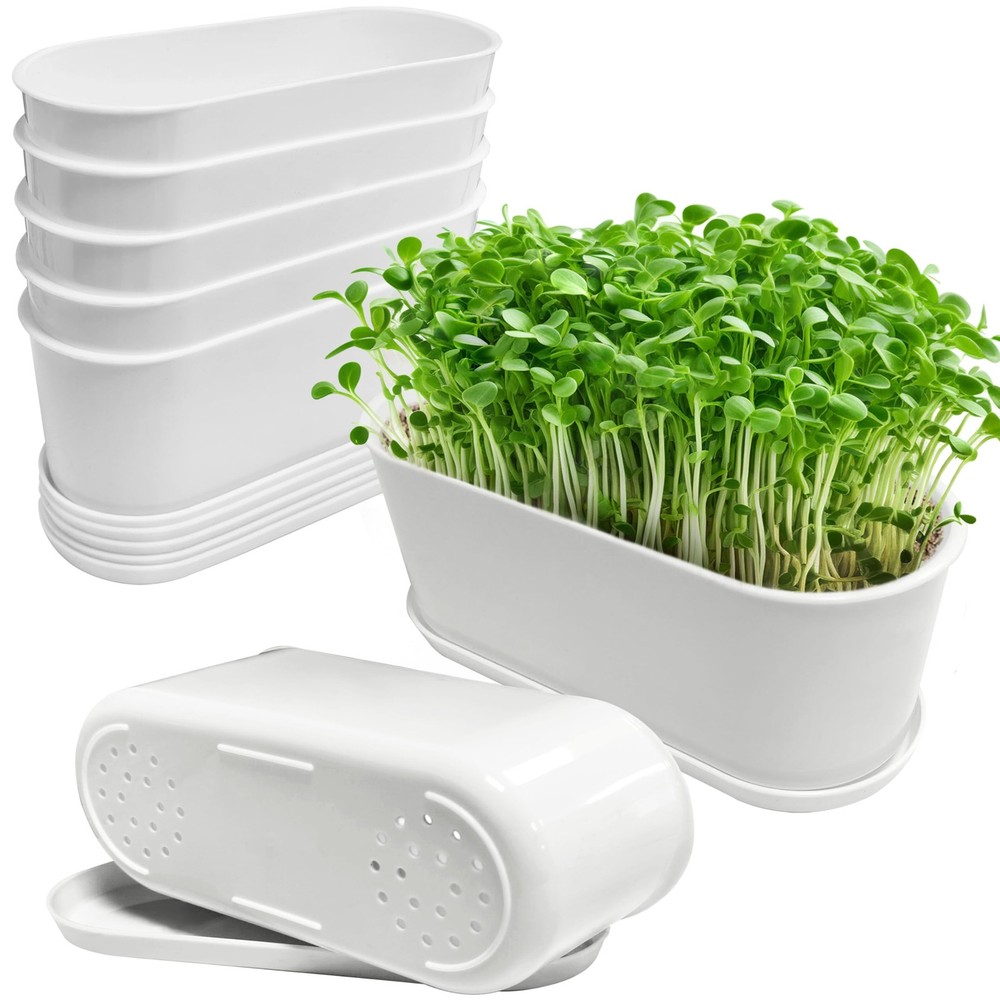 Torfican 5 Set Window Herb Planter Box Rectangular,8.5x3.5 Inch 5, White