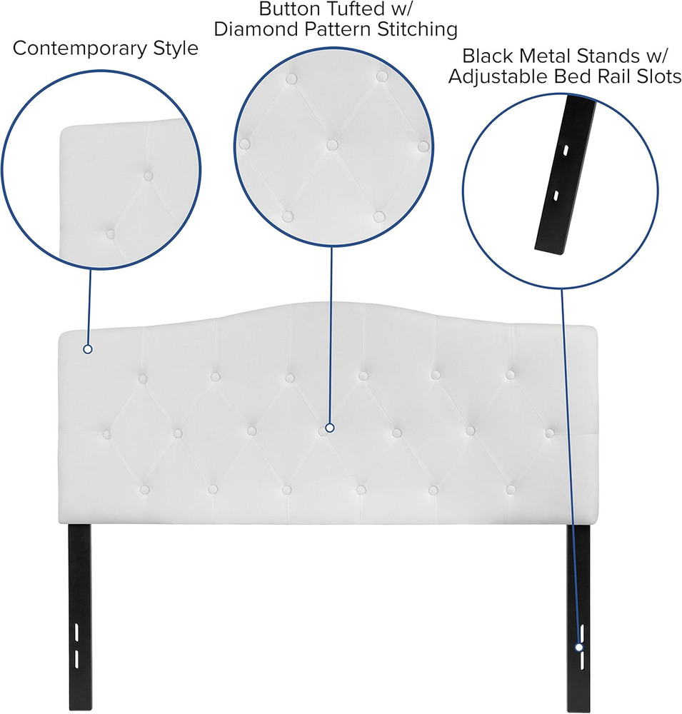 Tufted Upholstered Full Size Headboard in White Fabric