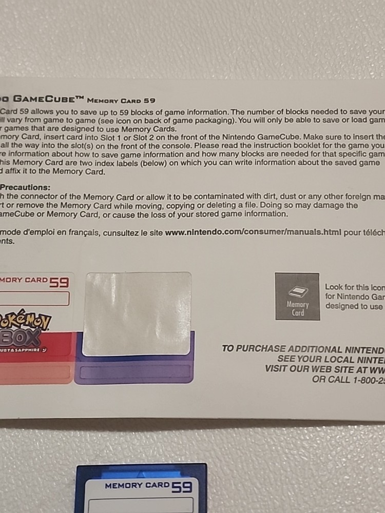 Pokemon Box Ruby and Sapphire Gamecube USA Sticker Insert Only And Memory Card