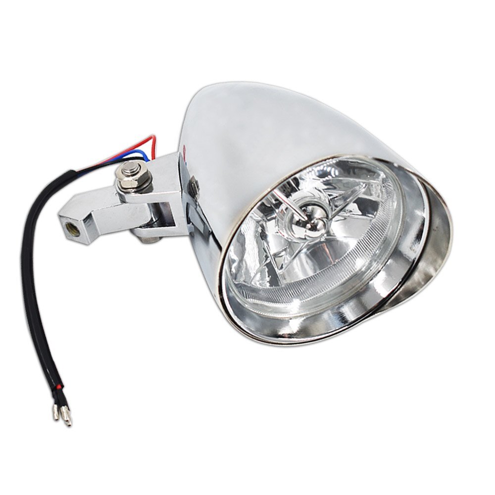 12V Motorcycle Chrome Visor Headlight Lamp For Bobber Chopper Dyna