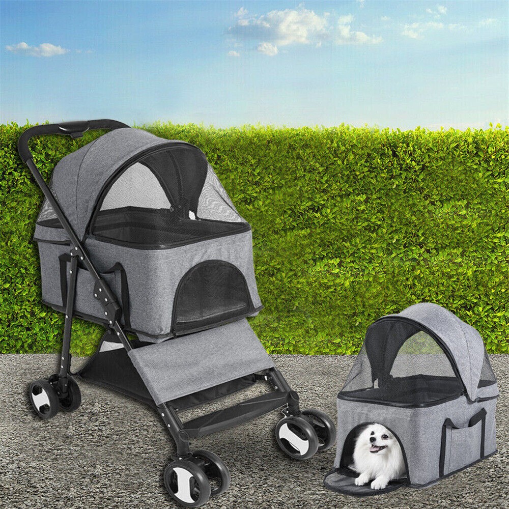 Extra Large Foldable Pet Stroller Travel Walk Carrier with Bottom Basket Storage