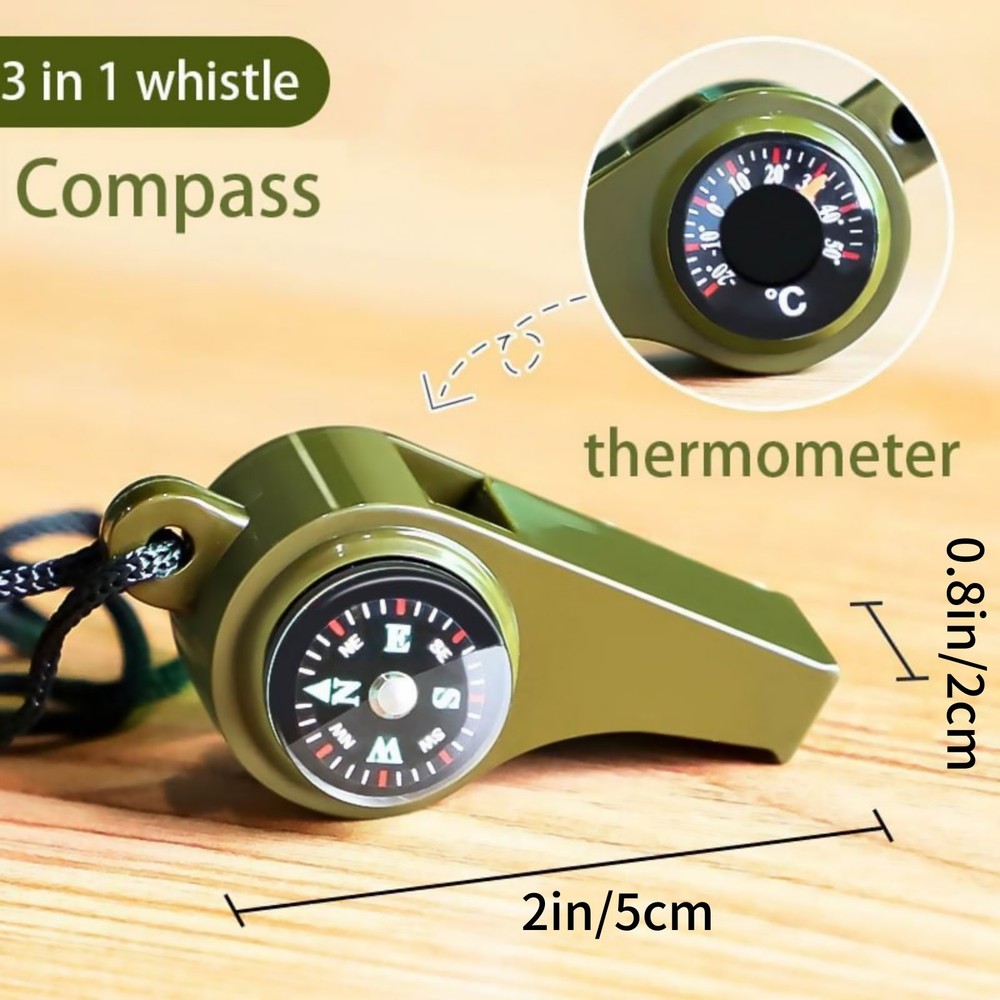2 Pack Multi-Function Survival Whistle with Compass Thermometer for Hiking