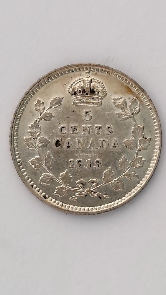 1913 Canada 5 Cent Silver,.925 Silver