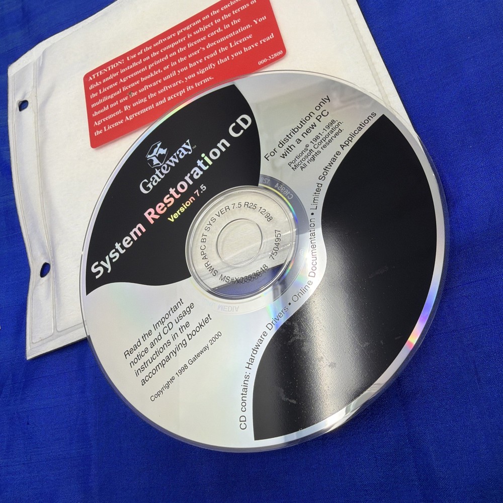 Vintage Gateway System Restoration CD Version 7.5 PC Software Disc