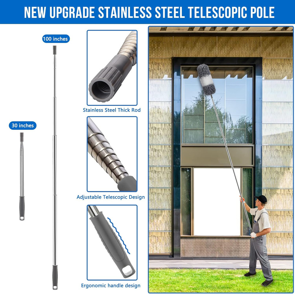 Microfiber Feather Duster Kit with Extension Pole (30–100") – Bendable Washable