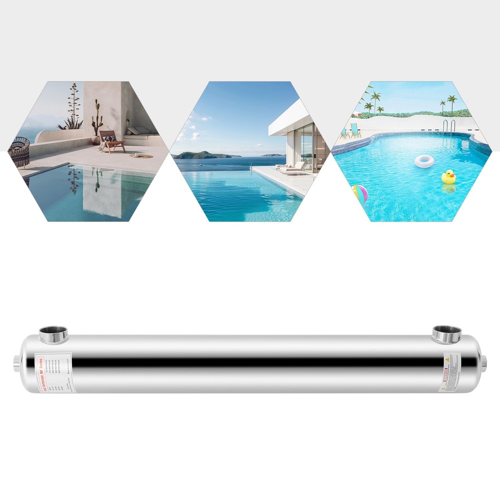 Stainless Steel 400 kBtu Shell Tube Heat Exchanger Same Side Ports 1 2 FPT Pool