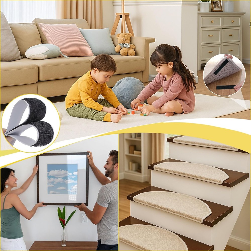30Ft x 1 Strips with Adhesive, Hook and Loop Strips with Adhesive, Double Rolls
