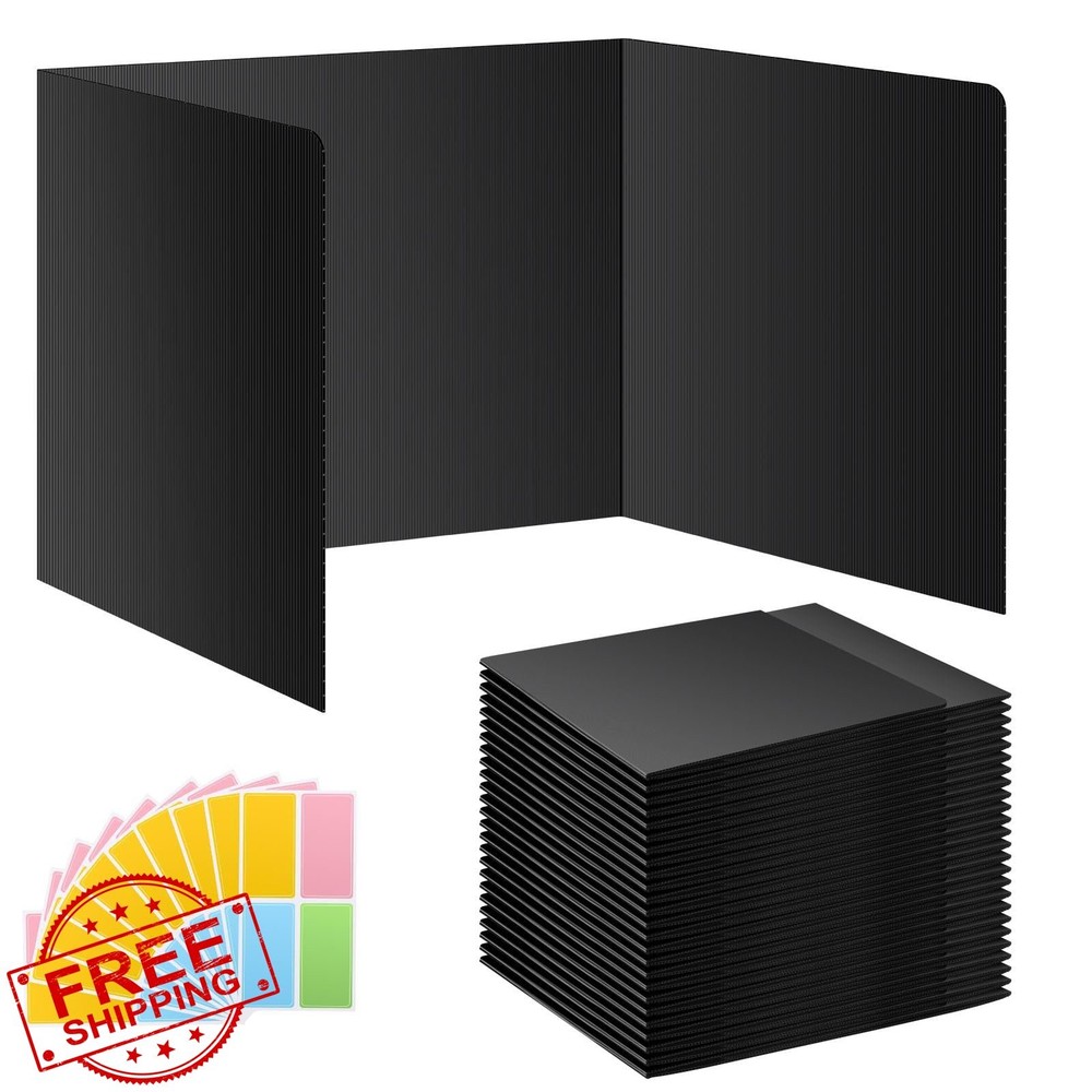 24 Pack Black Desk Dividers Privacy Shields for Students Study Board
