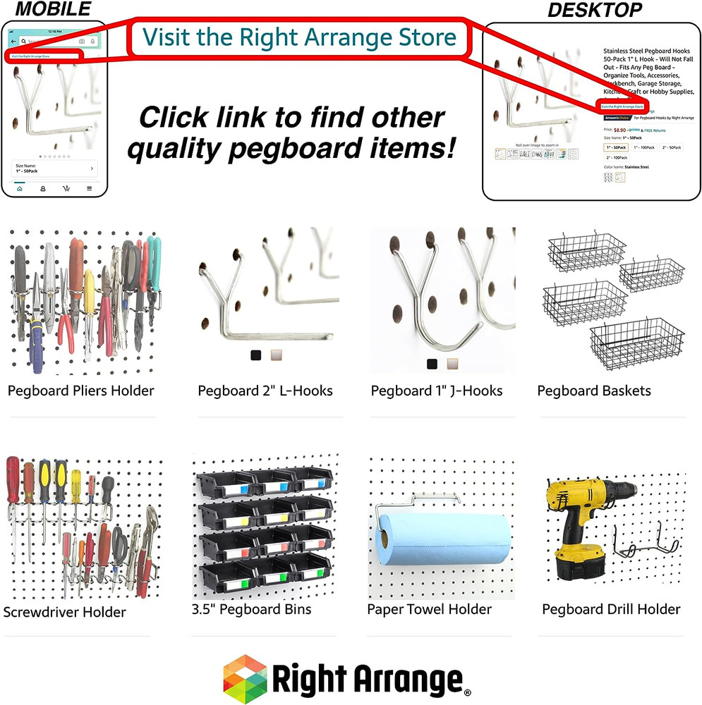 Peg Board Hooks for Hanging Tools Assortment – Tool Organization Accessories Ki