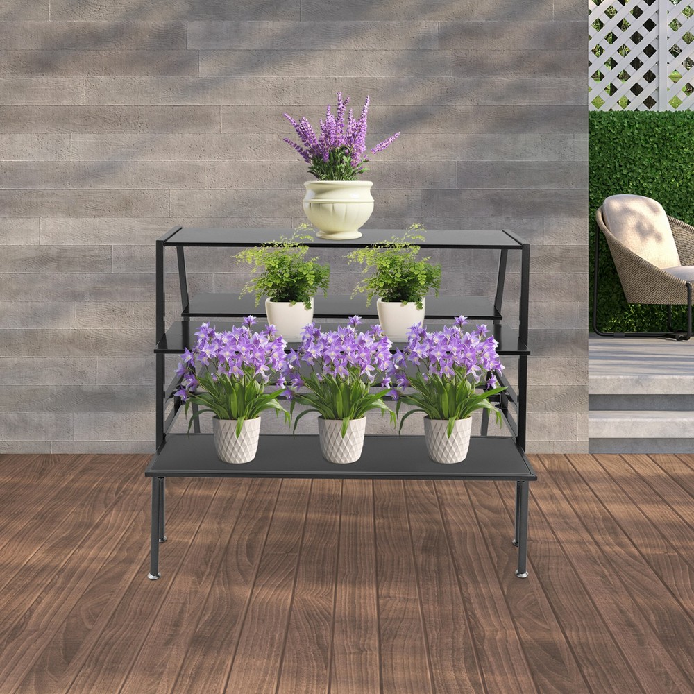 3 Tier Metal Retail Shoe Handbag Display Stand 119*105*100cm Flower Pot Rack