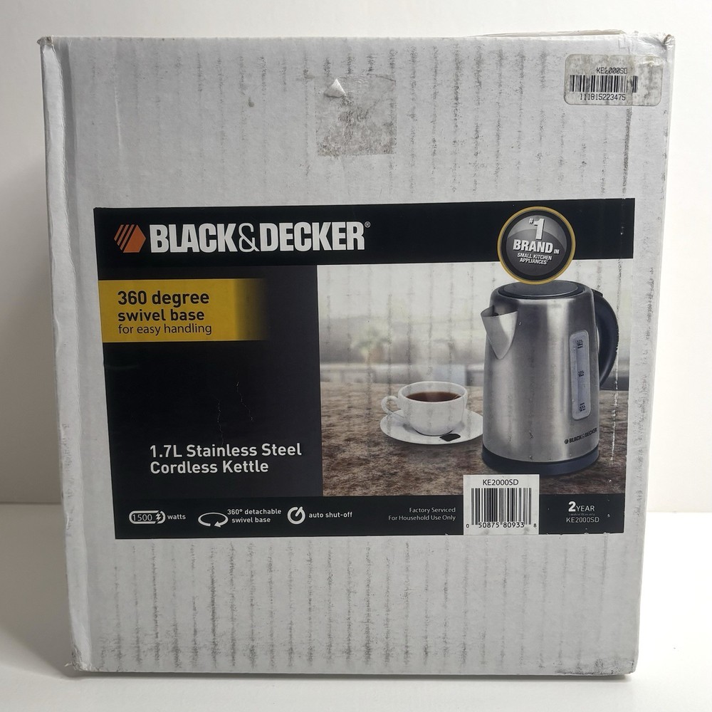 BLACK+DECKER 1.7L Cordless Tea Kettle w/ 360° Swivel Base, Silver, KE2000SD